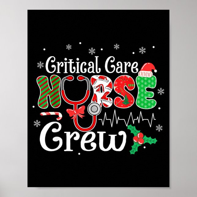 Critical Care Nurse Crew Stethoscope Santa Hat Chr Poster (Vorne)