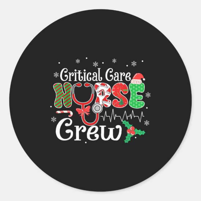 Critical Care Nurse Crew Stethoscope Santa Hat Chr Runder Aufkleber (Vorderseite)