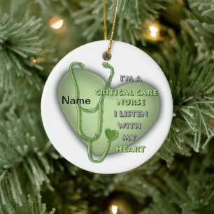 Critical Care Nurse Green Heart Keramik Ornament
