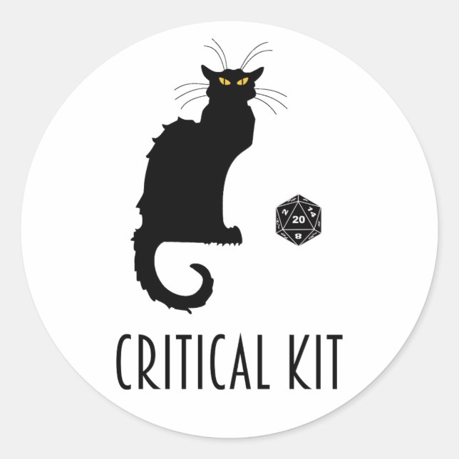Critical Kit Funny Cat D20 RPG Tabletop Gaming Runder Aufkleber (Vorderseite)