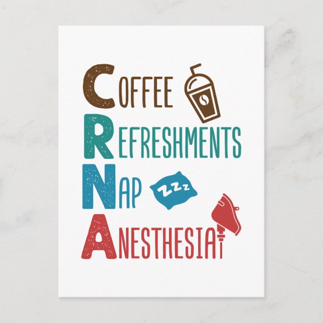 CRNA Kaffeespezialitäten Nickerchen Anästhesie Postkarte (Vorderseite)