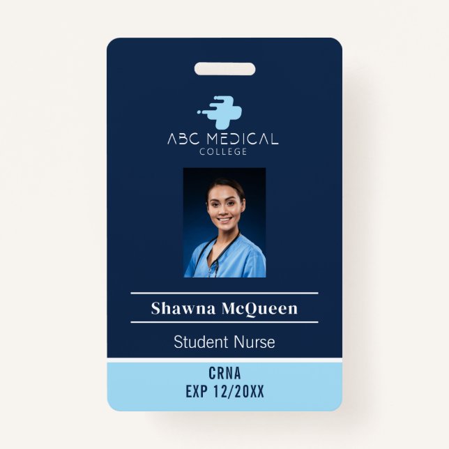 CRNA Student Nurse Practitioner Blue QR Code Foto Ausweis (Vorderseite)