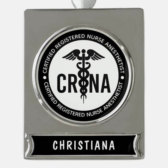 CRNA zertifizierter Krankenschwester Banner-Ornament Silber (Vorderseite)