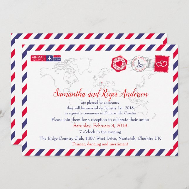 Croatia Air Mail Post Wedding Card Einladung (Vorne/Hinten)