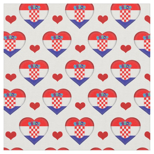 Croatia Flag & Red Heart mode Fabric / Kroatien Stoff (Nahaufnahme)