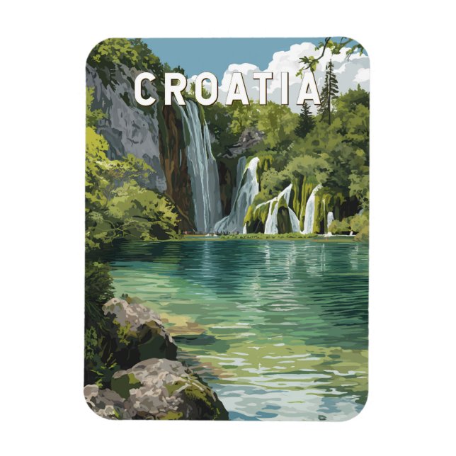 Croatia Illustration Travel Art Vintage Magnet (Vertikal)