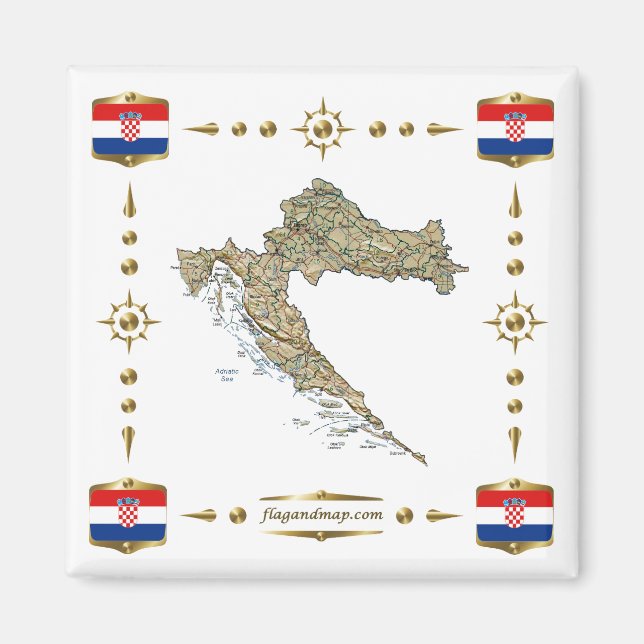 Croatia Map + Flags Magnet (Vorne)