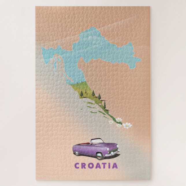 Croatia Map Illustrated print poster. Puzzle (Vertikal)
