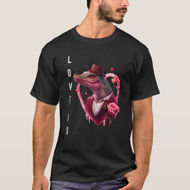 Croc Love is With Heart Animal Valentine's day T-Shirt (Vorderseite)