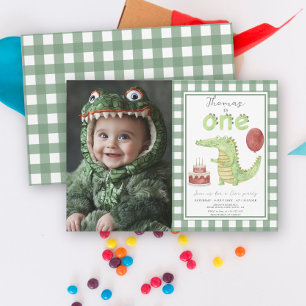 Croc Party   Niedliches Krokodil zum ersten Geburt Einladung