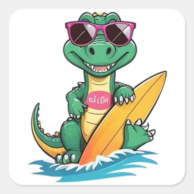Croc Surfer Quadratischer Aufkleber (Vorderseite)