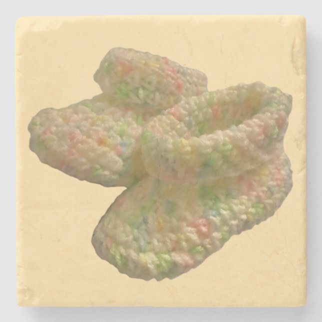 Crochet Baby Shoes Design Steinuntersetzer (Vorderseite)