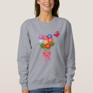 Crochet Blume Bouquet Print Schlüsselanhänger Sweatshirt