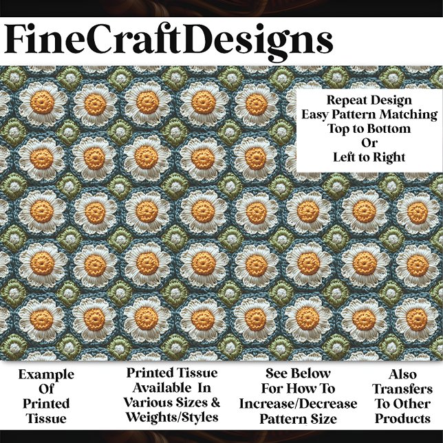 Crochet Daisy Granny Squares Muster BN8 Decoupage Seidenpapier (Von Creator hochgeladen)