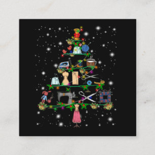 Crochet Equipment Christmas Tree Covered Lights Quadratische Visitenkarte