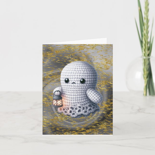 Crochet Ghost mit Laternenblende Dankeskarte (Vorderseite)