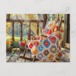 Crochet Granny Square Blanket Lying on a Rocking C Postkarte