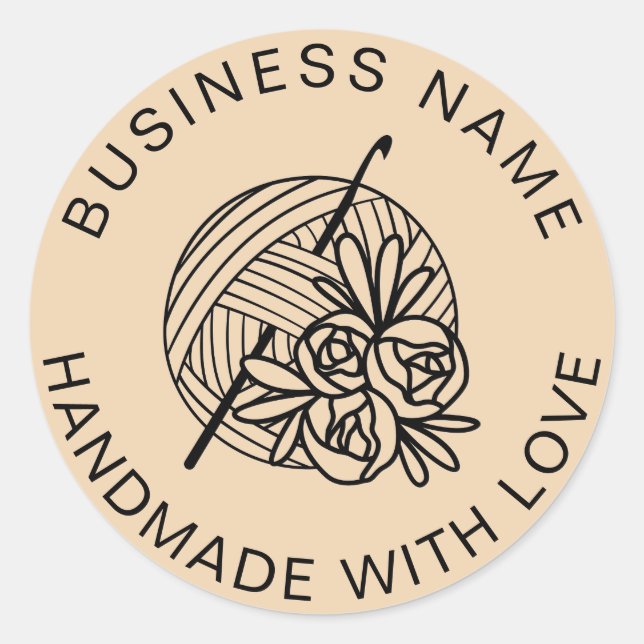 Crochet Handmade Custom Business Name Runder Aufkleber (Vorderseite)