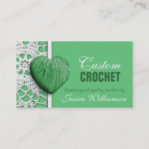 Crochet - Heart Shaped Yarn Green Business Cards Visitenkarte