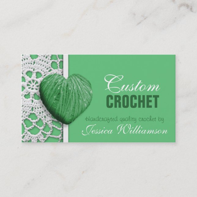 Crochet - Heart Shaped Yarn Green Business Cards Visitenkarte (Vorderseite)