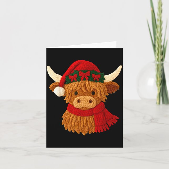Crochet Highland Cow Christmas Winter Girly Kids T Karte (Vorderseite)