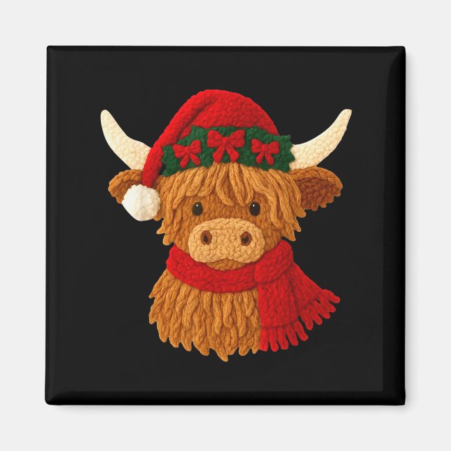 Crochet Highland Cow Christmas Winter Girly Kids T Magnet (Vorne)