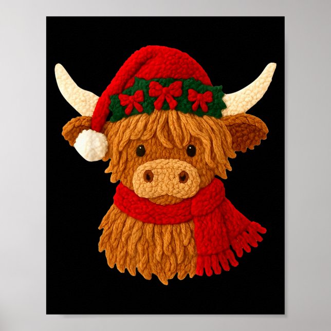 Crochet Highland Cow Christmas Winter Girly Kids T Poster (Vorne)
