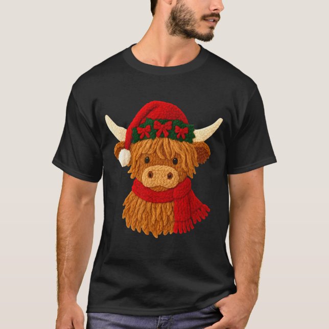 Crochet Highland Cow Christmas Winter Girly Kids T T-Shirt (Vorderseite)