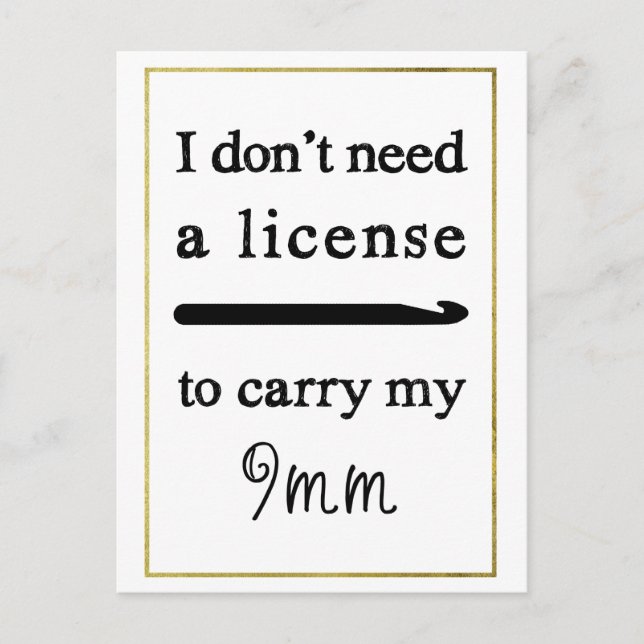 Crochet Hook License Imitate Gold Border Crafts Postkarte (Vorderseite)