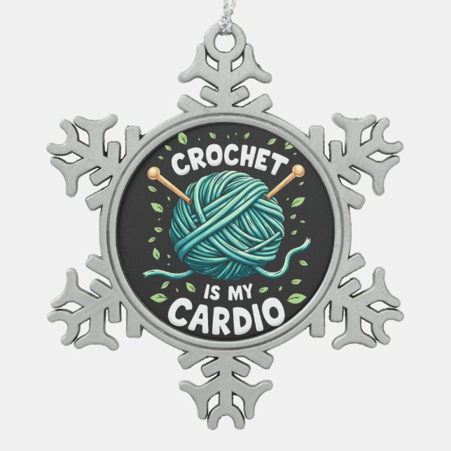 Crochet ist mein Cardio Nähgarn Fitness Schneeflocken Zinn-Ornament (Vorderseite)