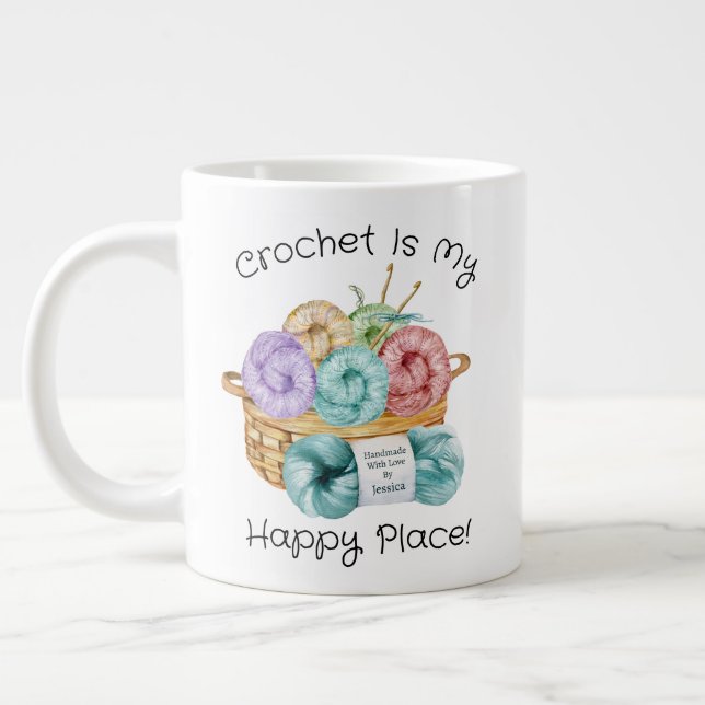 Crochet ist mein glücklicher Ort Personalisiert Jumbo-Tasse (Links)