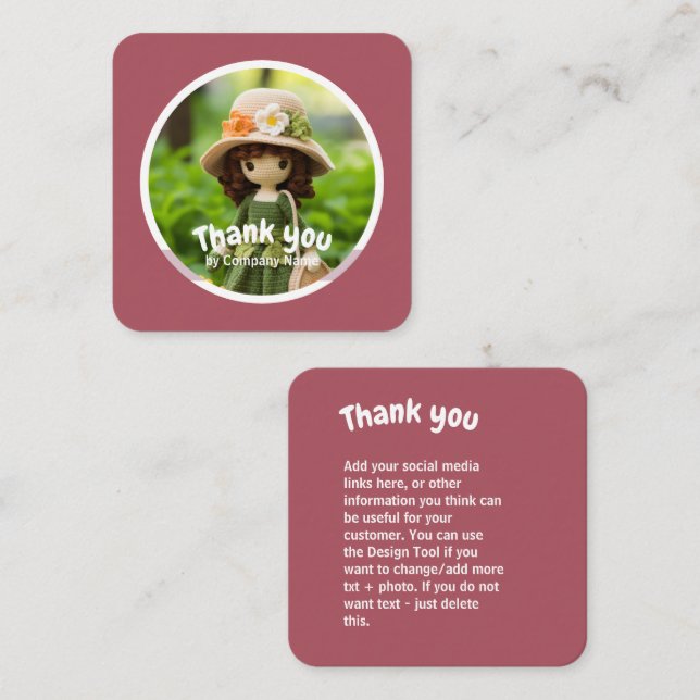 Crochet Lady Küche grün pink Danke Quadratische Visitenkarte (Vorne/Hinten)