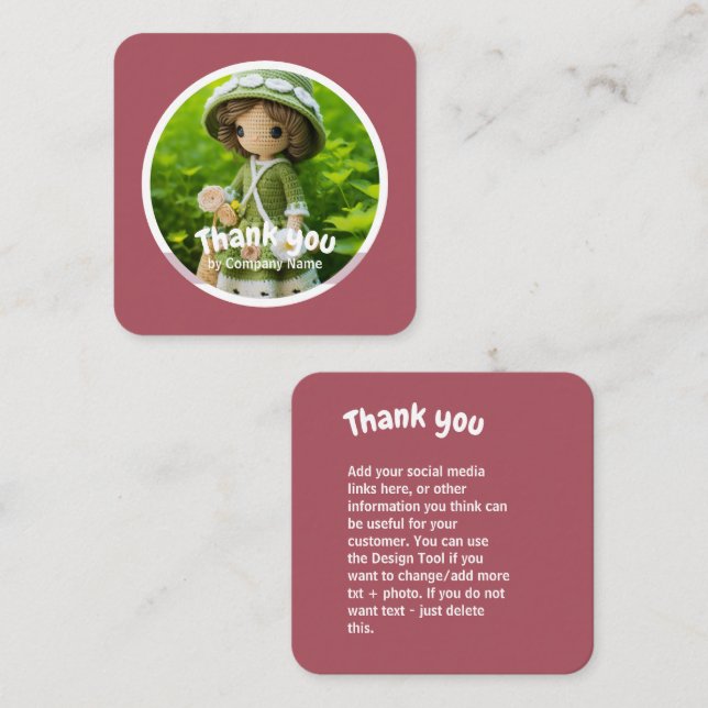 Crochet Lady Küche grün pink Danke Quadratische Visitenkarte (Vorne/Hinten)