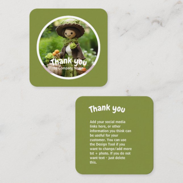 Crochet Lady Küchengrün Danke Quadratische Visitenkarte (Vorne/Hinten)