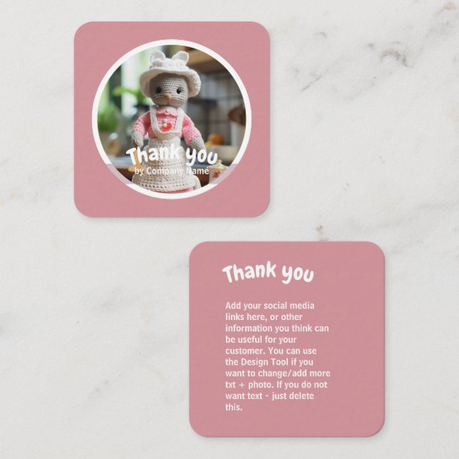 Crochet Lady Küchenrosa Danke Quadratische Visitenkarte (Vorne/Hinten)