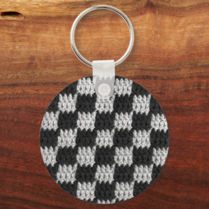 Crochet Print on the Black and Gray Chessboard Squ Schlüsselanhänger