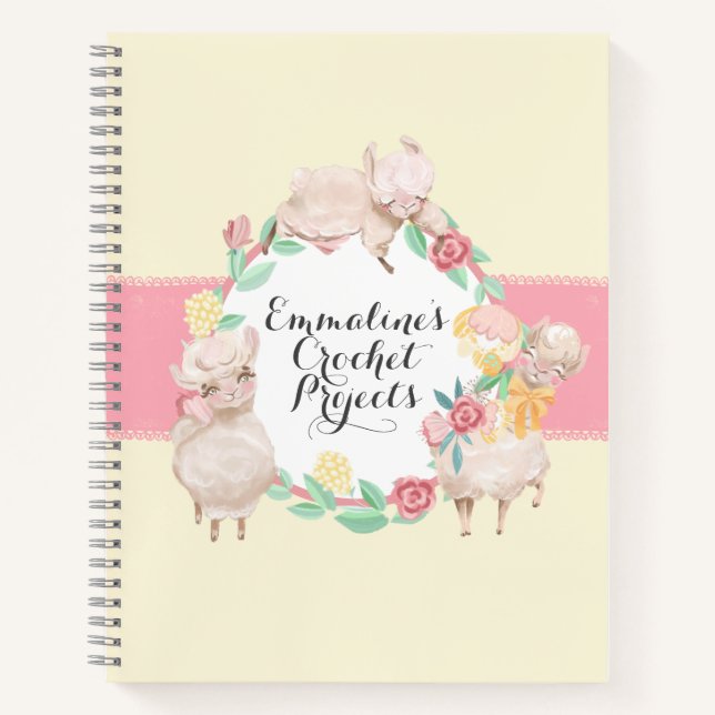 Crochet Projects Notebook mit Niedlichen Llamas Notizbuch (Vorderseite)