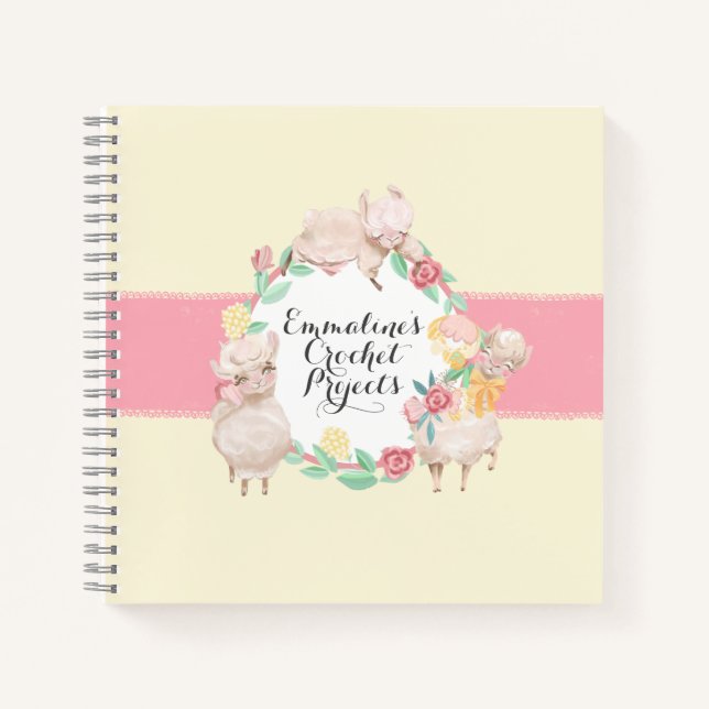 Crochet Projects Notebook mit Niedlichen Llamas Notizbuch (Vorderseite)