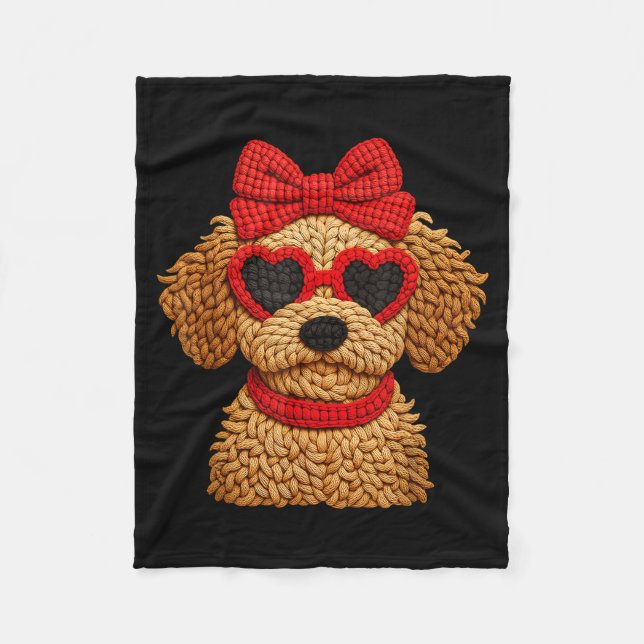 Crochet Puppy Heart Sungles Red Bow Valentines Day Fleecedecke (Vorderseite)