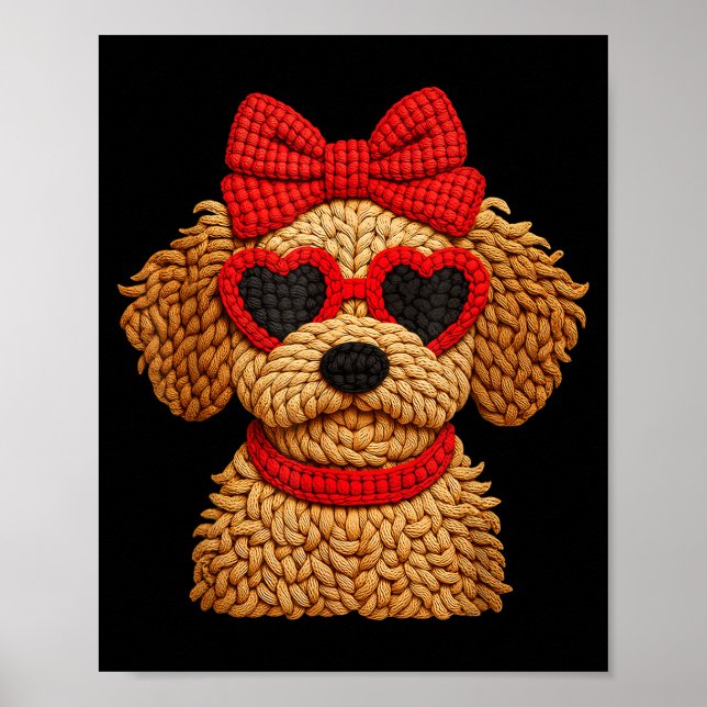 Crochet Puppy Heart Sungles Red Bow Valentines Day Poster (Vorne)