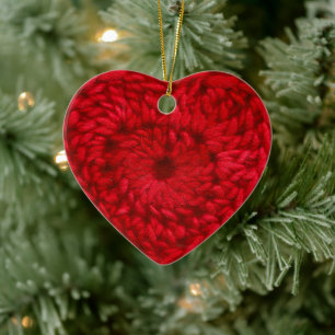 Crochet Red Handmade Yarn Heart Crafts Keramikornament