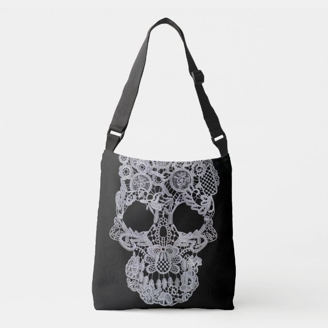 Crochet Skull Tote Tasche. Tragetaschen Mit Langen Trägern (Vorderseite)