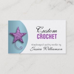 Crochet Star Shaped Yarn Lila Blue Business Card Visitenkarte