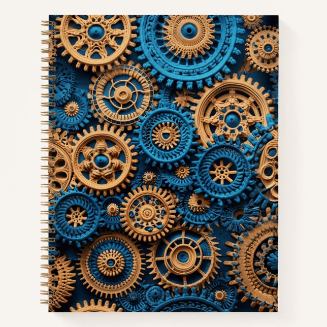 Crochet Steampunk Gear Muster Brown Blue Notizbuch (Vorderseite)