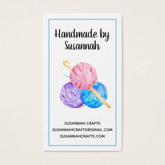Crochet und Yarn Handmade Blue Craft Business Card (Vorderseite)