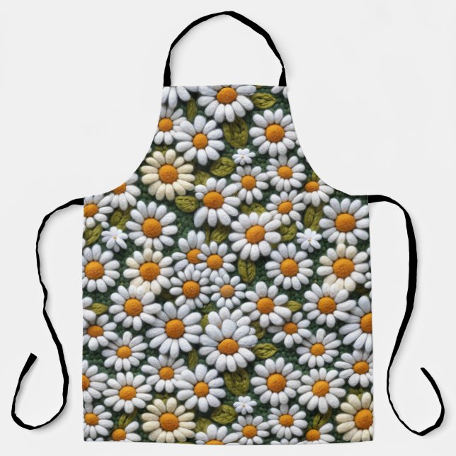 Crochet White Daisies Spring Wildflowers Schürze (Vorderseite)