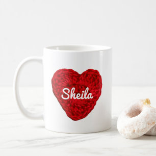 Crochet Yarn Heart + Name Red Kaffeetasse