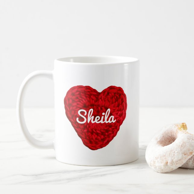 Crochet Yarn Heart + Name Red Kaffeetasse (Mit Donut)