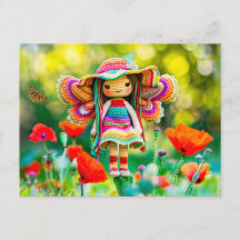 Crocheted Fairy with Red Mohn Blume