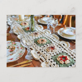 Crocheted Granny Square Table Runner on a Festivel Postkarte